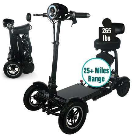 Folding Mobility Scooters for Adults  4 Wheel Powered Electric Scooter with Seat  Black