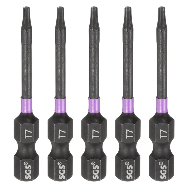 Uxcell 5pcs T7 Torx Impact Screwdriver Bit 1/4" Hex Shank 2" Long Magnetic No Hole