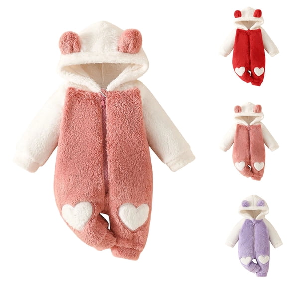 PureCasa Toddler Kids Girls Jumpsuit Fall Winter Clothes Fleece Romper Jumpsuit Bear Ears Hooded Zipper Hoodies One Piece Warm Suit