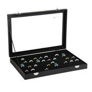 Multifunctional Velvet Jewelry Showcase Display Case Storage Necklace Bracelet Ring Earring Organizer Box for Women Stackable with Glass Top Lid and Lock(Black Multi Jewelry Box)