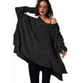 thumbnail image 1 of Sudadera con Capucha Extragrande para Mujer, Jersey con Mangas Murciélago y Cuello Redondo, Jersey con Diseño de Gofre Negro XL, 1 of 10
