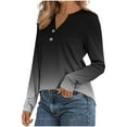 thumbnail image 5 of ShiShine 3/4 Sleeve T Shirts for Women Gradient Color Button Down Tshirt V Neck Casual Loose Tunic Tops Dressy Shirts, 5 of 6