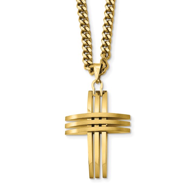 Pendentif Croix Plaqué Or en Acier Inoxydable Chaîne Collier 24 Po