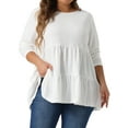thumbnail image 2 of DARING DIVA Women's Plus Babydoll Crew Neck Casual Loose Peplum Tops 1X White, 2 of 6