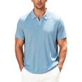 thumbnail image 2 of Domuza Mens Casual Polo Shirt Summer Short Sleeve Vacation Beach Knit Stretchy Golf Shirts Light Blue 3XL, 2 of 6