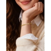 ChainsHouse 14k Gold Plated Figaro Link Bracelets for Women Men 6mm Hypoallergenic Jewelry Gift, 7.5inch