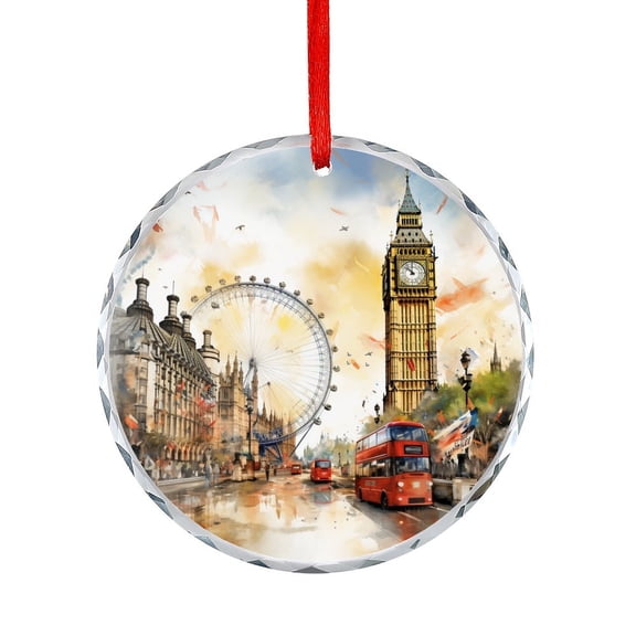 Crystal Glass Christmas Ornament Watercolor Painting Of London Christmas Decorative Hanging Ornaments City Travel Souvenir Unique Gift Idea
