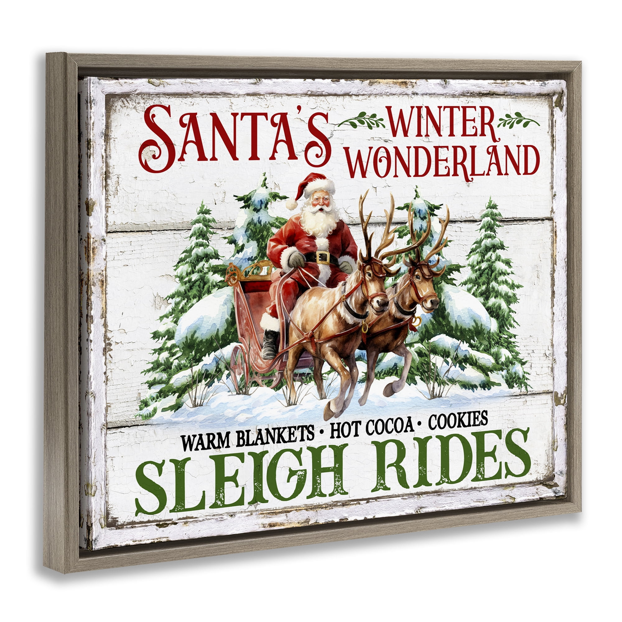Stupell Industries Winter Wonderland Sleigh Rides Holiday Painting Brown Floater Framed Canvas Art Prints Wall Art, 31 x 25