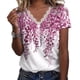 thumbnail image 3 of Camiseta de verano para mujer, Camiseta holgada de manga corta con cuello en V y ribete de encaje, Top estampado Floral para mujer, estampado B Rosa Rojo L, 3 of 6