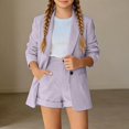 thumbnail image 2 of xaweyi Girls Solid Color Blazer Short Suit 2‑Piece Open Front Coat & Rolled Hem Shorts Dressy Casual Outfit for Kids Size 5-6 Years, 2 of 7