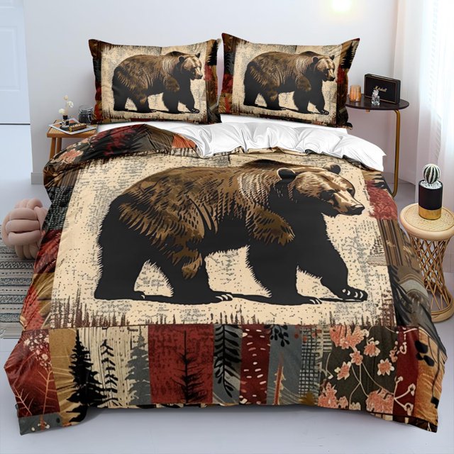 Osos Funda Nórdica Tamaño Completo Patchwork Árbol Juego de Cama Tie Dye Juegos de Cama Retro