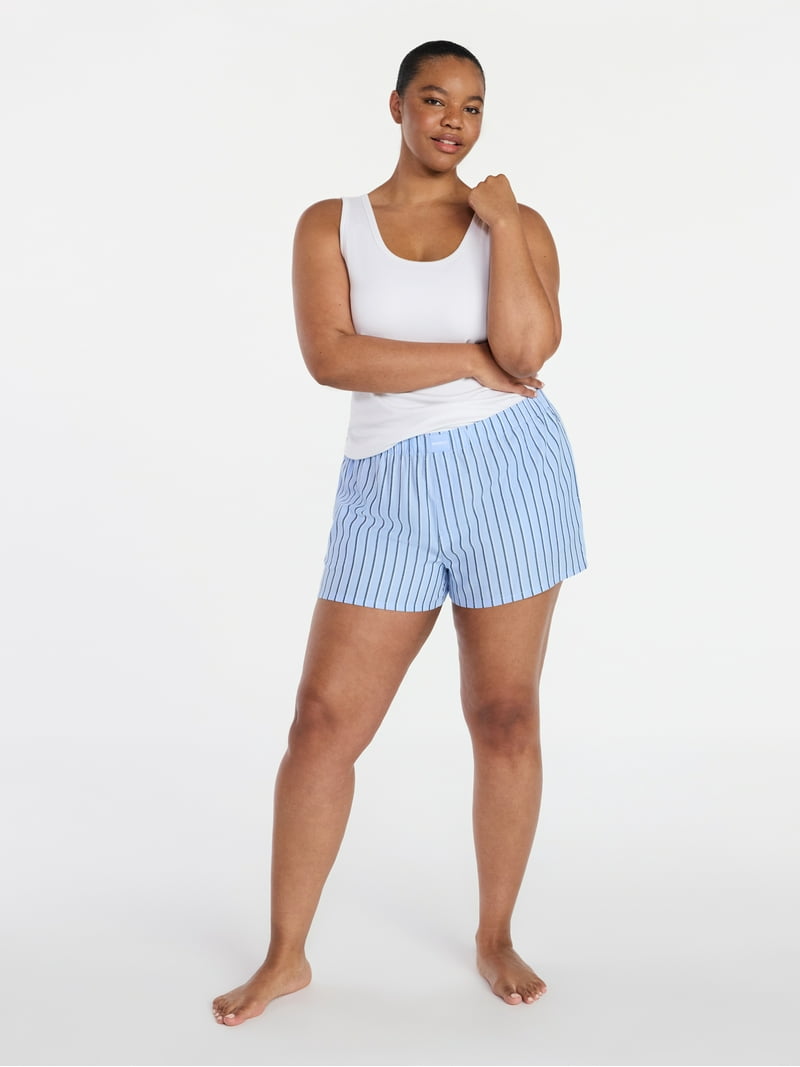 Joyspun Women's Woven Pajama Boxer Shorts, 3'' Inseam, Sizes XS-3X