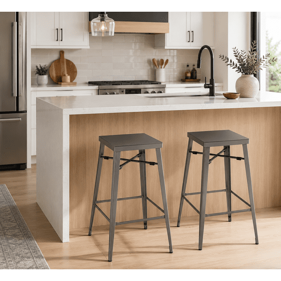 24/7 Shop At Home Jopp Backless Metal Bar Stools - Set of 2, Gun Metal