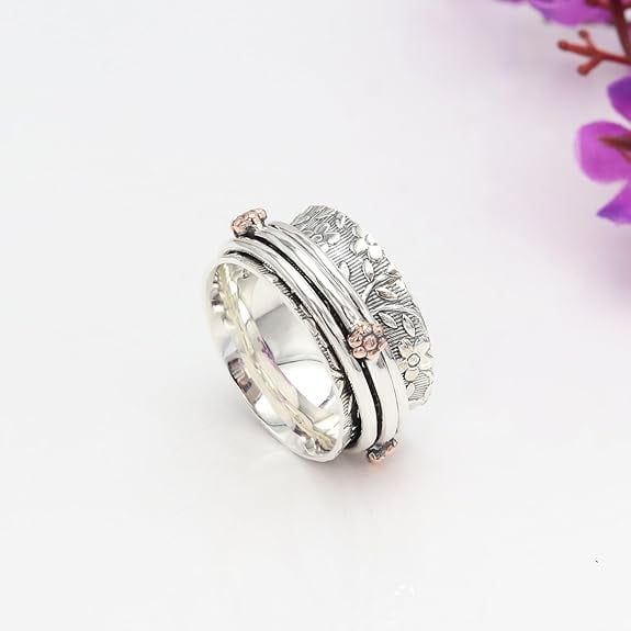 Earth Gems Jewelry Silver Spinner Ring - Fidget & Yoga Jewelry for Women