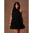 thumbnail image 3 of Womens Black Halter Neck Backless Tiered Mini Dress, Elegant Solid Party, 3 of 8