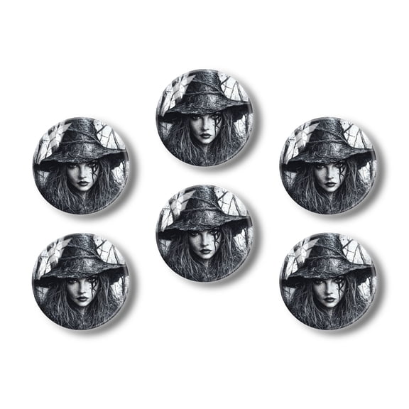 Glass Refrigerator Magnet 6Pcs Magnetic Fridge Sticker,Decor for Kitchen,Whiteboard,Cabinet,Beautiful Witch With Detailed Face And Eyes