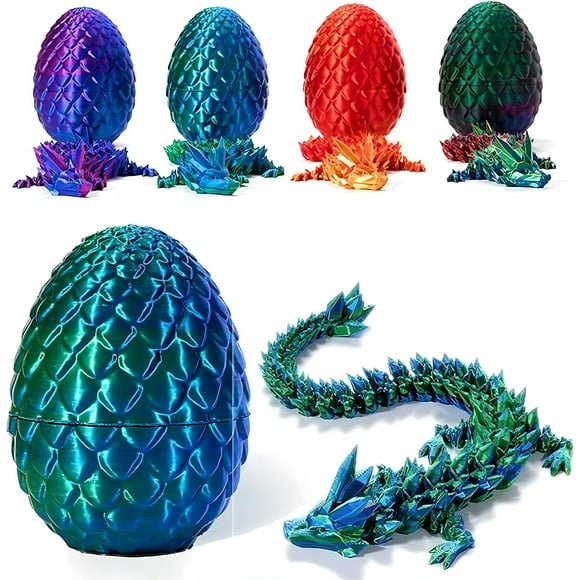 3D Printed Dragon Eggs with Dragon Fidget Toys for Adults, Inside 3D Articulated Dragon Toys, Collectible Crystal Dragon Egg, Figurines-3D Printed Gem Dragon for Autism/ADHD (Laser Green)