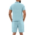 thumbnail image 7 of hotojiny Men's 2 Pieces Outfits Shirt and Shorts Set Breathable Solid Color Collared Golf Top Lightweight Matching Sweatsuit(Light Blue,Medium), 7 of 7