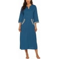 thumbnail image 3 of Oudiya Women Zipper Robe Loungewear Dress Full Length Nightgown Housecoat 3/4 Sleeves Sleepwear with Pockets, 3 of 5