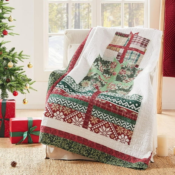 Greenland Home Fashions Novelty Holiday-Themed Patchwork Throw Blanket, 50x60-inch, Festive Presents