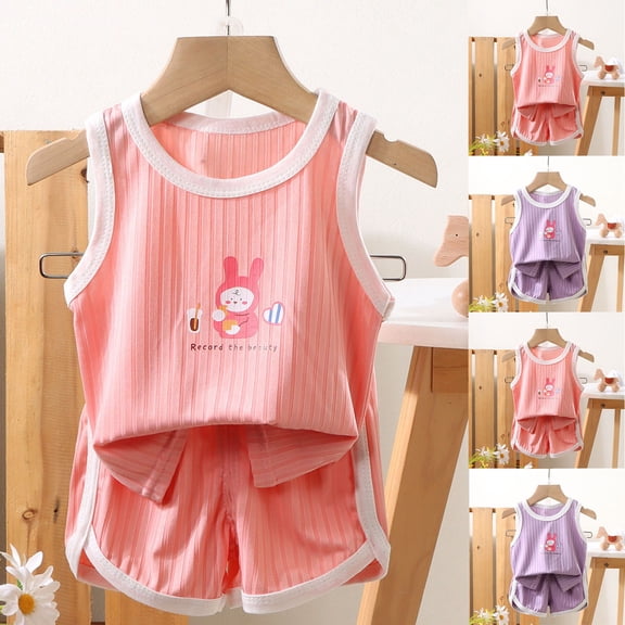 ATOGUTA Girls 2 Piece Outfit Sleeveless Crewneck Tank Tops and Shorts Cute Summer Short Sets Size 0-8, Pink