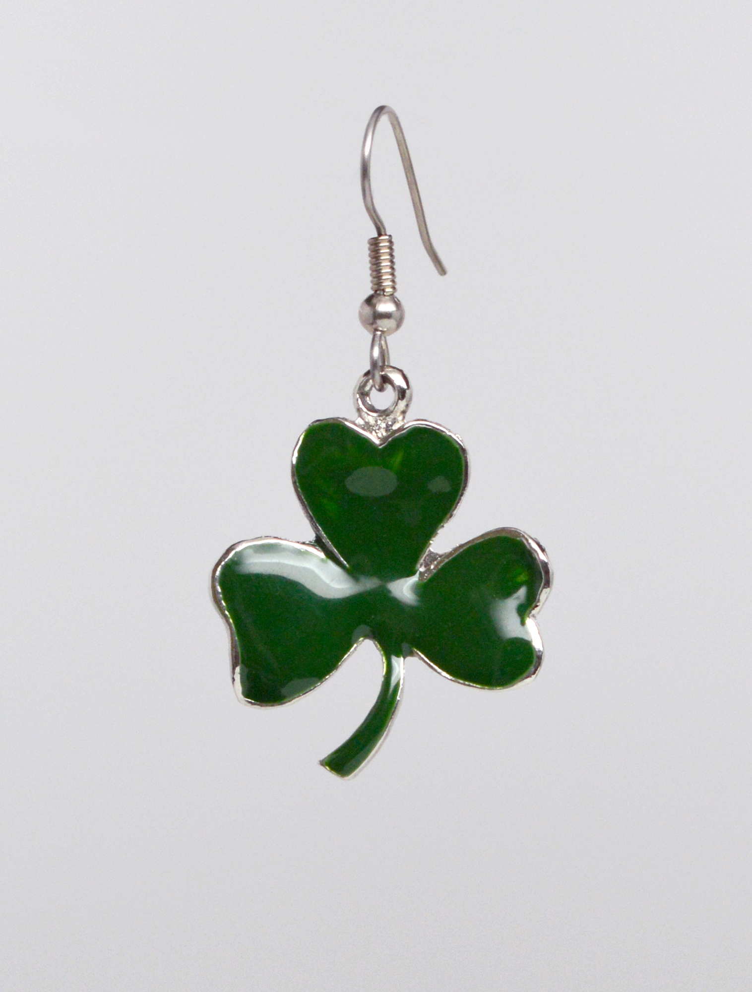 St. Patrick's Day Irish Shamrock Dangle Earrings Green Enamel Silver Finish Pewter Real Metal #1037 - image 4 of 6