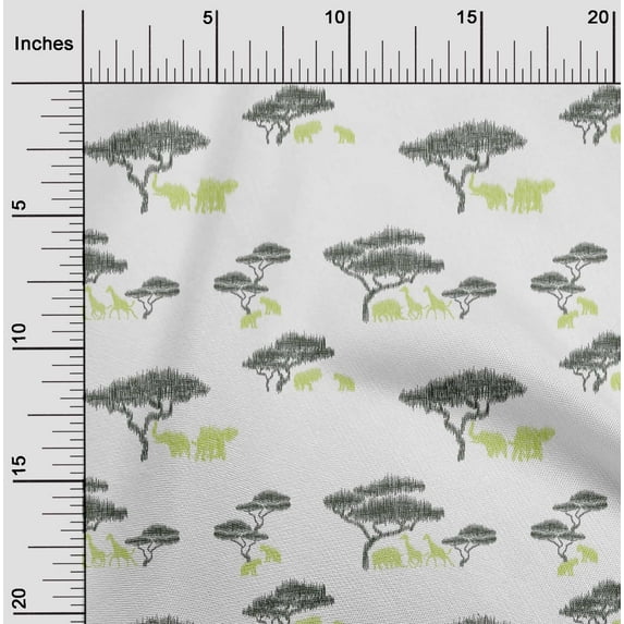 oneOone Polyester Lycra Fabric Tree & Animals Ikat Print Fabric BTY 56 Inch Wide