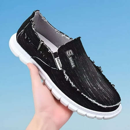 

Chic Daisy embroidered denim canvas loafers-soft durable & Fashion low-top shoes with trendy washed denim look slip on lightweight soft sole walking flats