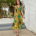 thumbnail image 5 of Flowerama - Retro s s Floral Pattern in Mid Mod Turquoise Teal Khaki Green Orange Beige and Mustard Sleeveless Dress, 5 of 6