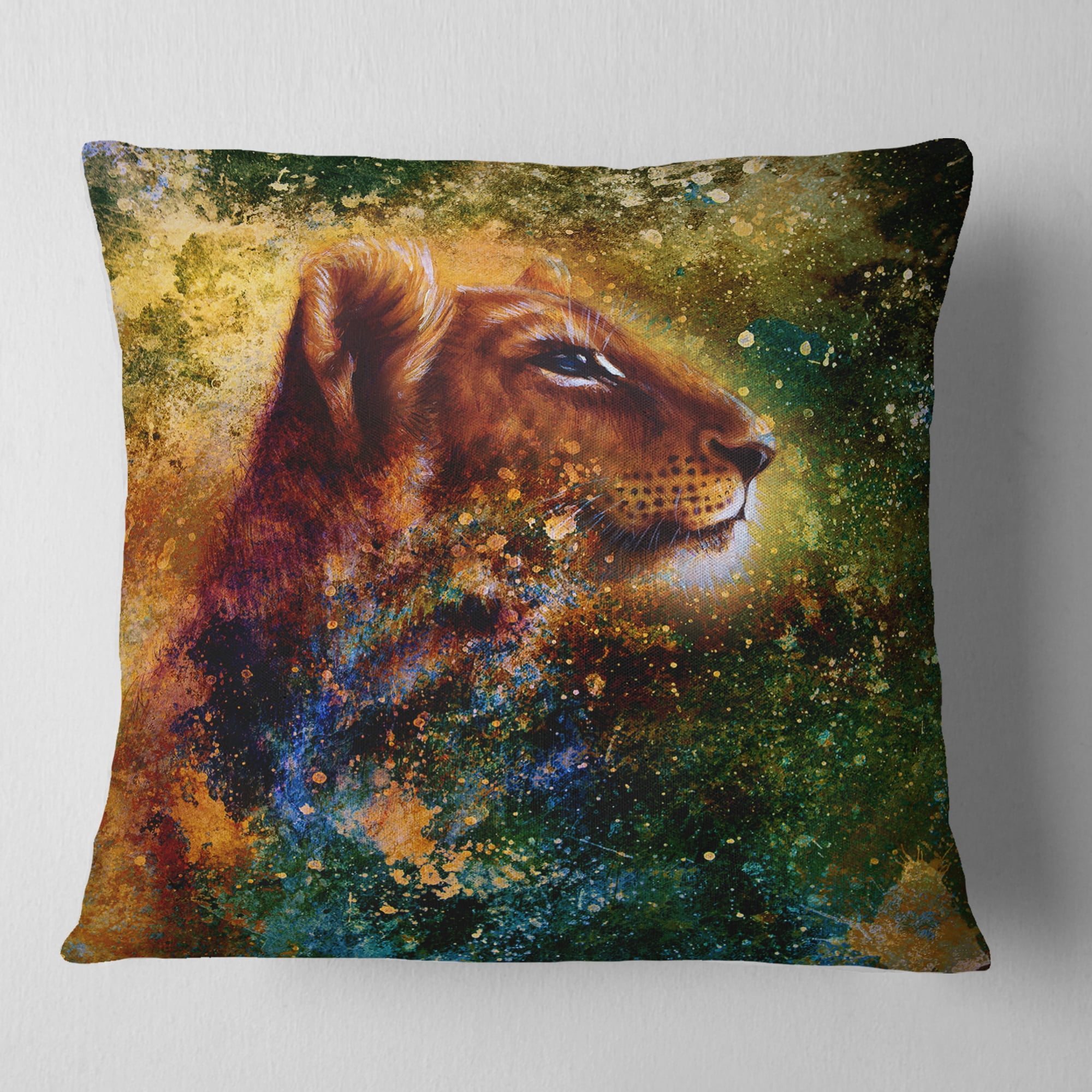 Designart Thoughtful Lion Cub - Animal Throw Pillow - 18x18