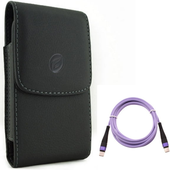 Case Belt Clip w Purple 6ft PD Cable for Samsung Galaxy S20 Plus - Leather Holster Cover Pouch, Type-C to USB-C Long Charger Cord Power Wire fits Samsung Galaxy S20 Plus