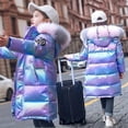 thumbnail image 4 of Usaibhir Girls Hooded Long Puffer Winter Coat, Shiny Iridescent Quilted Kids Jacket for Girls Ages 6-16, 4 of 4