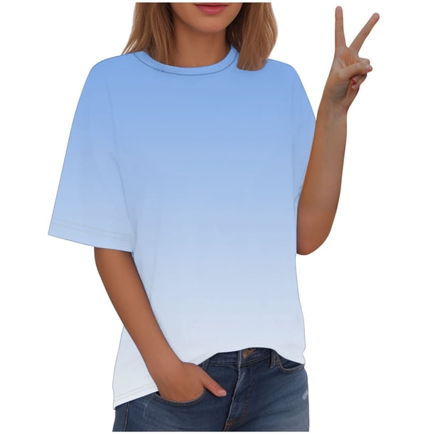 Blusas de Manga Corta para las Mujeres, Moda Impresa Cuello Redondo Camiseta Casual Top Hecho de Cómodo Estante de Algodón de Imitación para Todas las Estaciones, Blusas de Algodón para las Mujeres