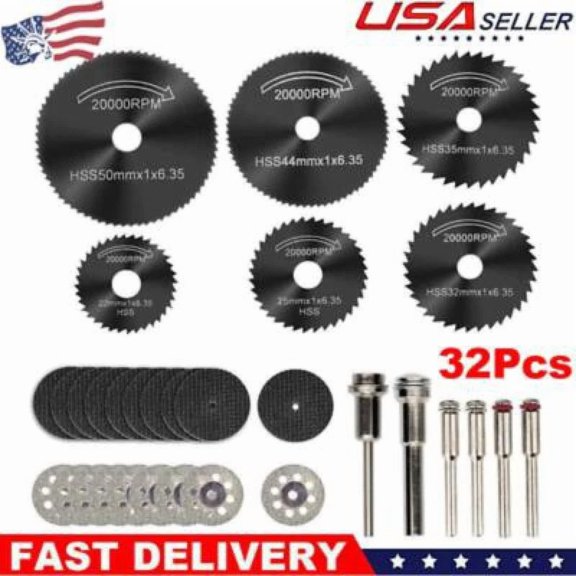 32Pcs Cutting Wheel Set Drill For Dremel Rotary Tool Accessories W/ 1/8" Mandrel