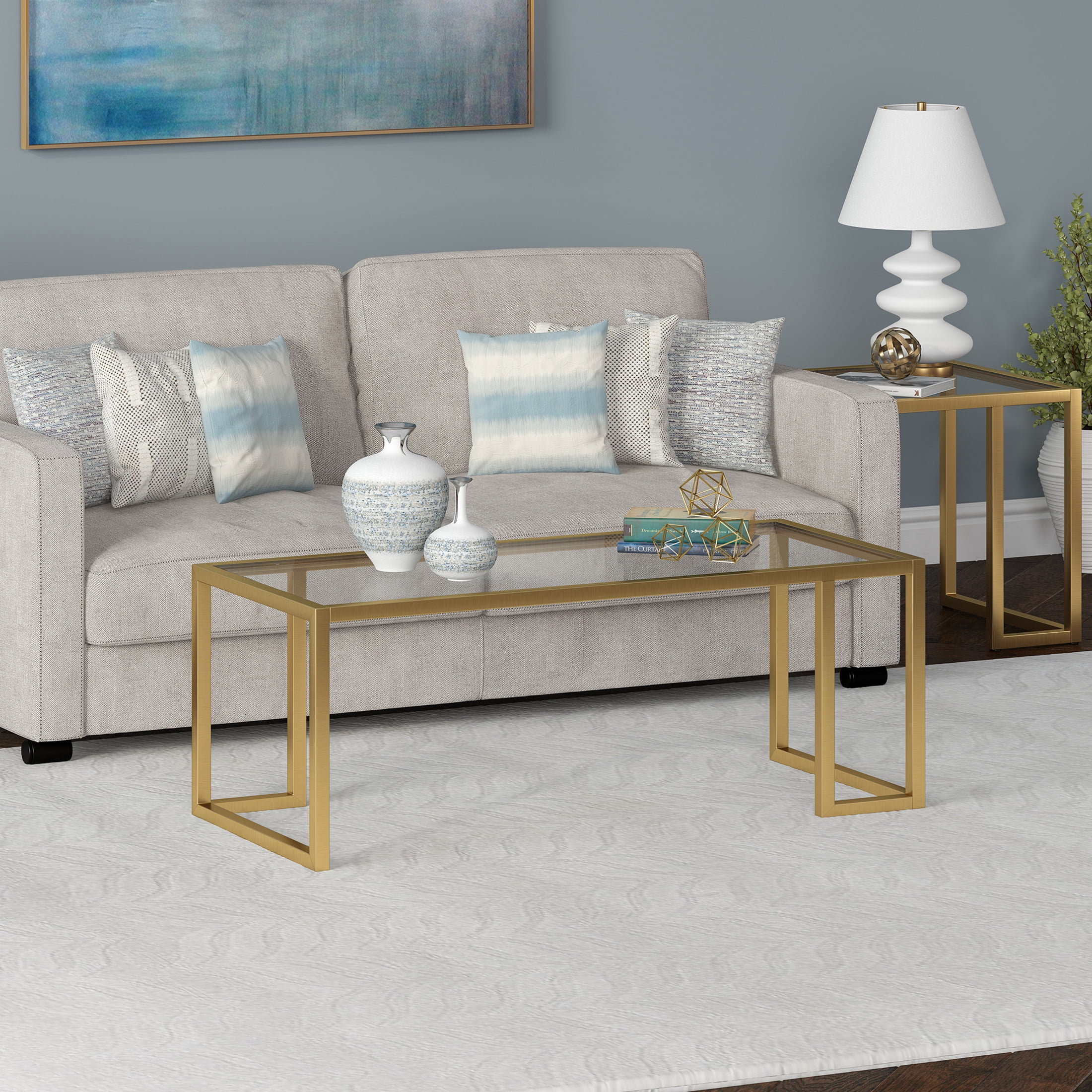 Evelyn&Zoe Oscar 45" Wide Rectangular Coffee Table in Brass