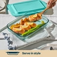 thumbnail image 6 of Pyrex Sculpted Tinted Glass 3QT Oblong Baking Dish with Lid, Aqua, 6 of 8
