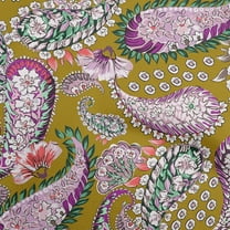 oneOone Cotton Flex Dark Olive Green Fabric Asian Paisley Sewing Material Print Fabric By The Yard 40 Inch Wide