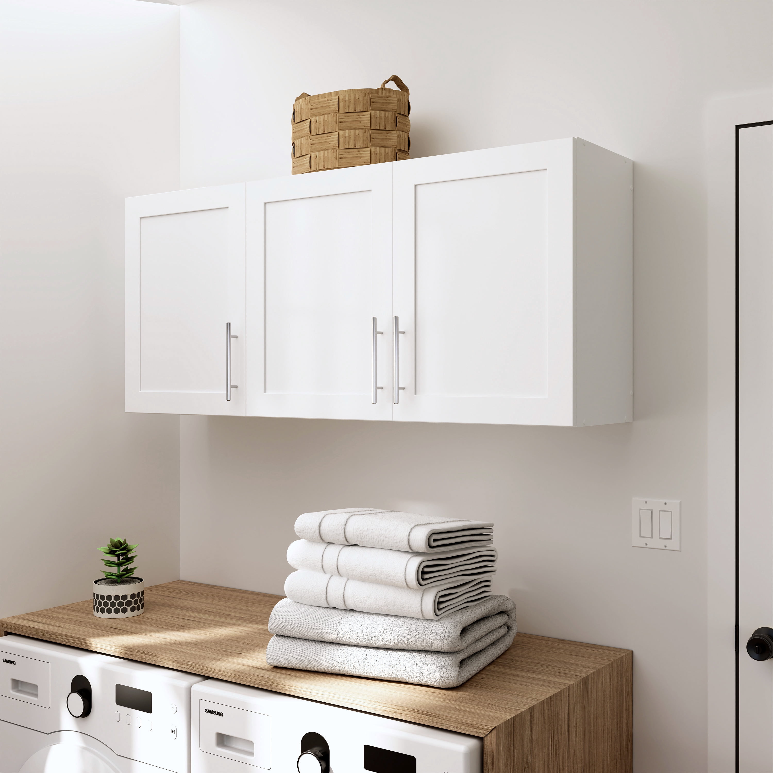 Prepac Elite 54" W Wall Cabinet with Panel Doors, White Storage Cabinet, Bathroom Cabinet, Pantry Cabinet with with 1 Adjustable Shelf 12.75" D x 54" W x 24" H, WSUR-1004-1