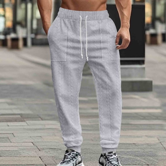 Yaoyar Men's Multi Pocket Utility Joggers Solid Color Casual Loose Fit with Drawstring and Elastic Waistband Ankle Cuff Trousers Mens Long Pants,XXXL,Gray