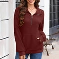 thumbnail image 4 of Htigea 1/4 Zip Up Sweatshirt for Women Collared Long Sleeve Waffle Lapel Pullover Dressy Casual Work Tops with Pockets Red L, 4 of 9
