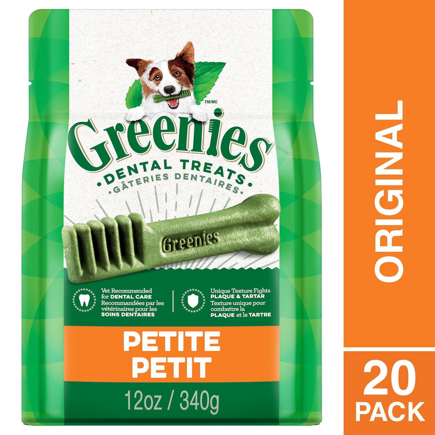 Gâteries dentaires naturelles pour chiens adultes Greenies Original PETIT format 5-45 Gâteries