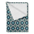 thumbnail image 2 of Boho Soft Flannel Fleece Throw Blanket, Inspired Flower Motif in Squares, Cozy Plush for Indoor and Outdoor Use, 50" x 70", Pale Orange Night Blue, by Ambesonne, 2 of 5