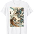 thumbnail image 1 of Camiseta japonesa de dragón de lucha de tigre para mujeres y hombres y niños, Blanco, XX-Large, 1 of 2