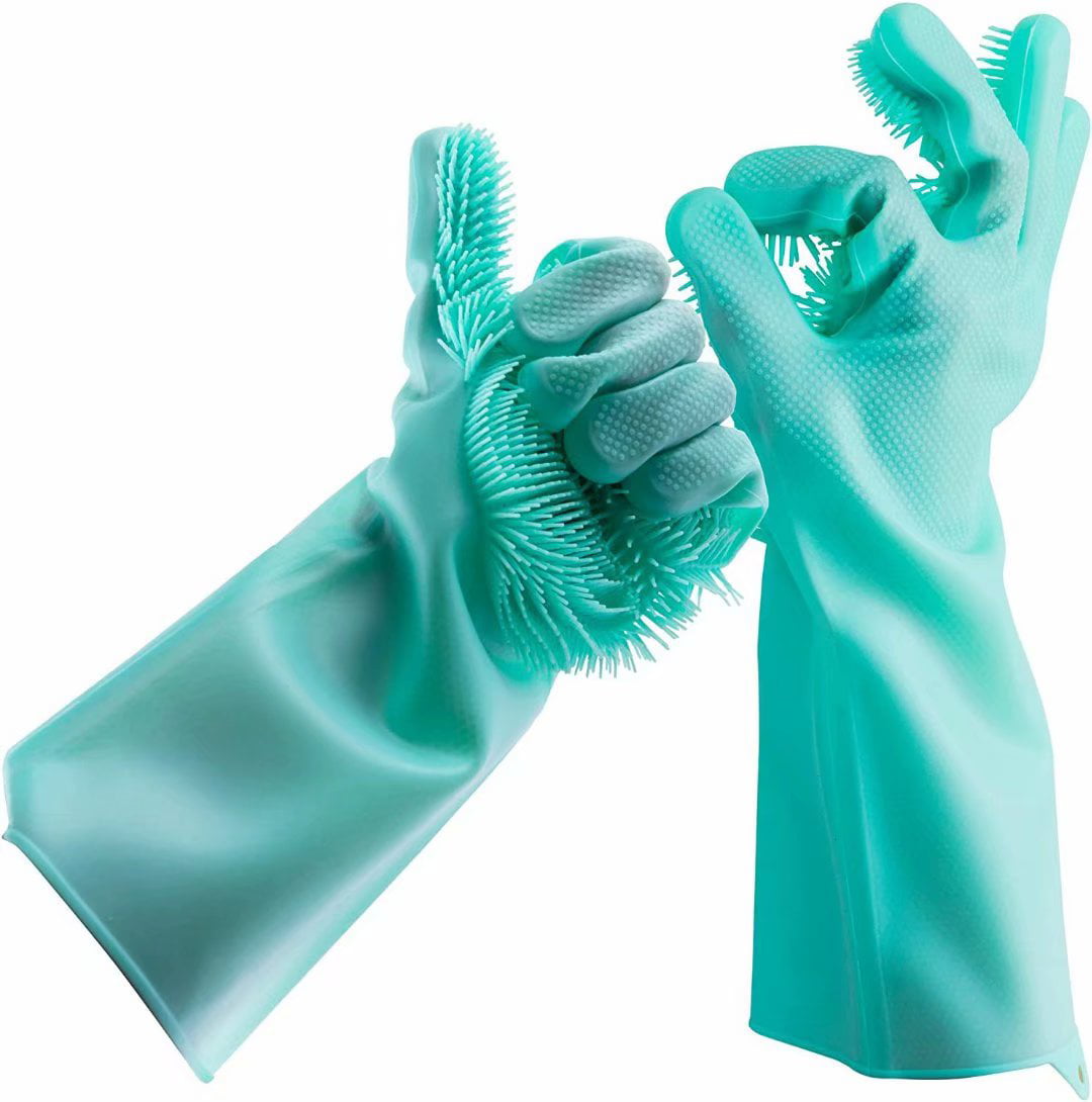1Pair Silicone Rubber Magic Dish Washing Gloves Scrubber Home Cleaning Scrubbing 