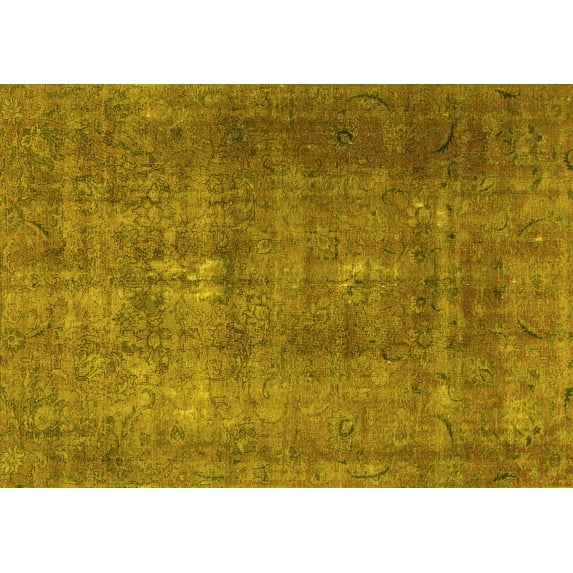 Ahgly Company Machine Washable Indoor Rectangle Persian Yellow Traditional Area Rugs, 8' x 12'