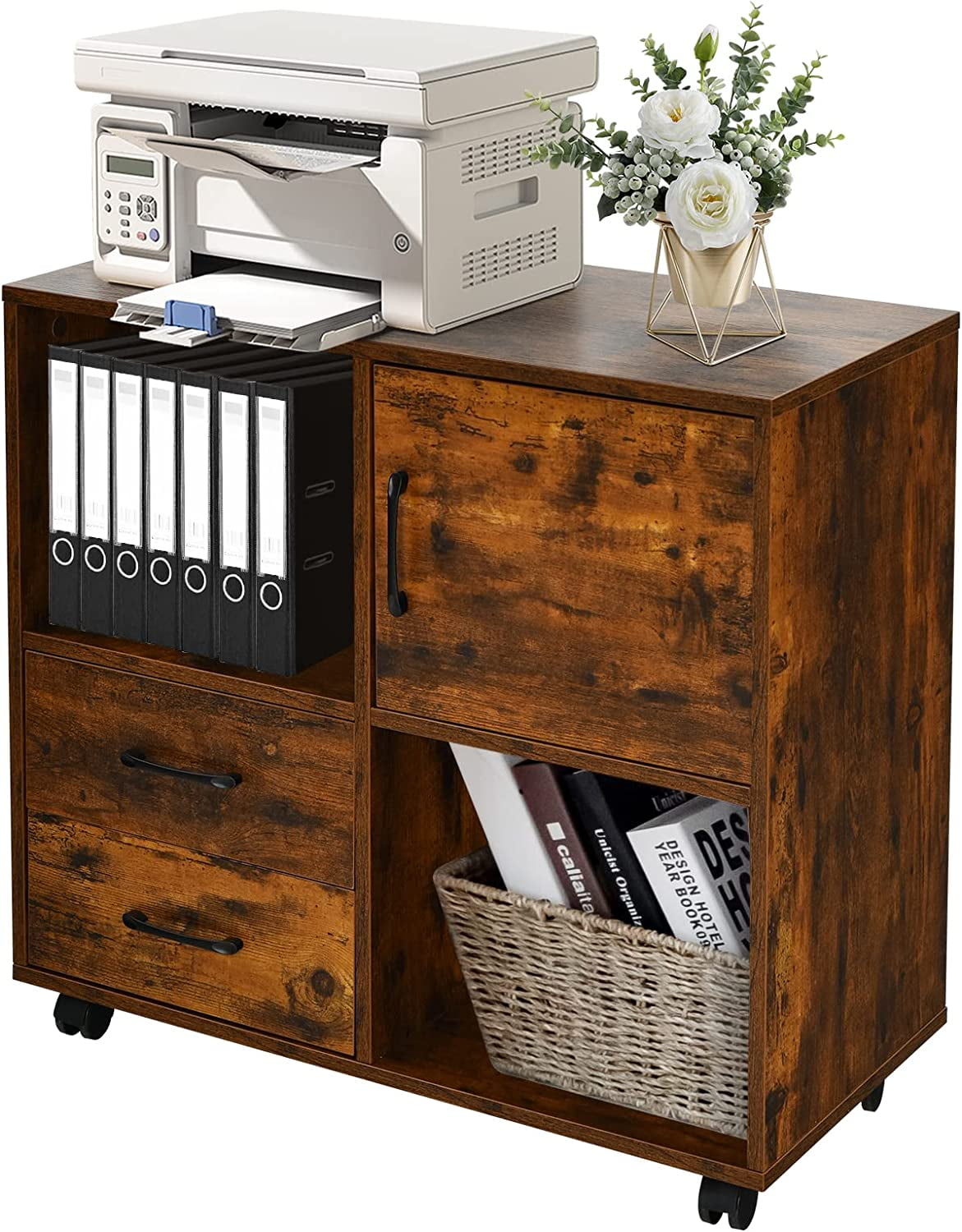 Printer Stand Under Desk Mobile File with 2 Drawers, Lateral