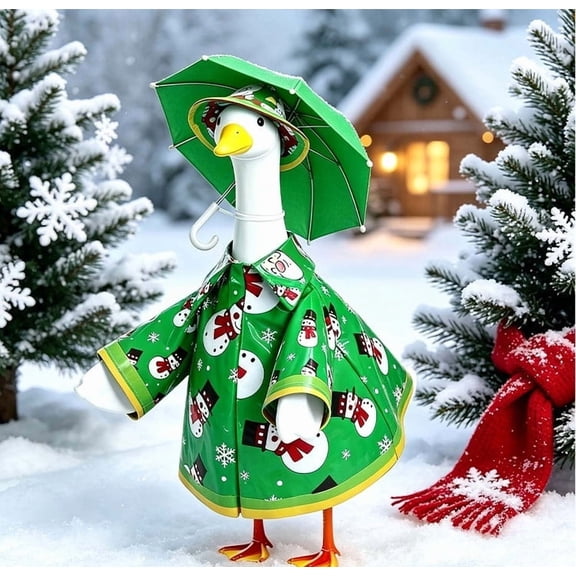 Porch Goose Outfits 19-23 Inch Green Snowman Raincoat Set with Hat Umbrella and Ear Muffs Winter Christmas Holiday Outdoor Front Porch Patio and Yard Decor