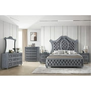 6pc Traditional Upholstered Queen Size Panel Bed Set Arched Headboard Master Bedroom Furniture