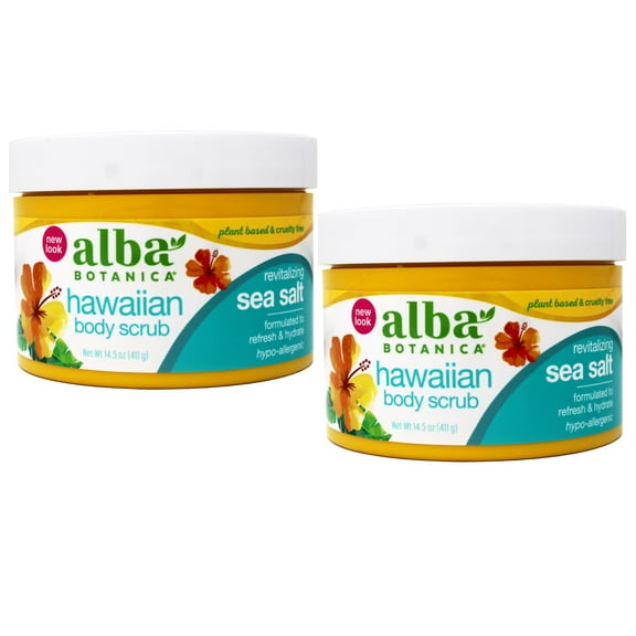 (2 Pack) Alba Botanica Hawaiian Body Scrub, Revitalizing Sea Salt, Refresh & Hydrate, Hypo-Allergenic 14.5 Oz