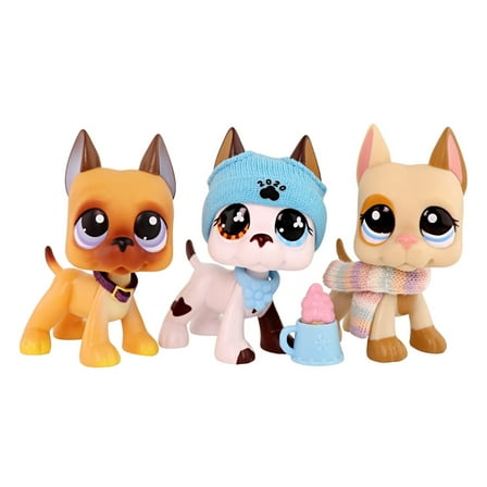 3PCS Mini Pet Great Dane Figurines Set,#577 #244 #1647 with Scarf Hat Necklace Ice Cream Cup Miniature Accessories